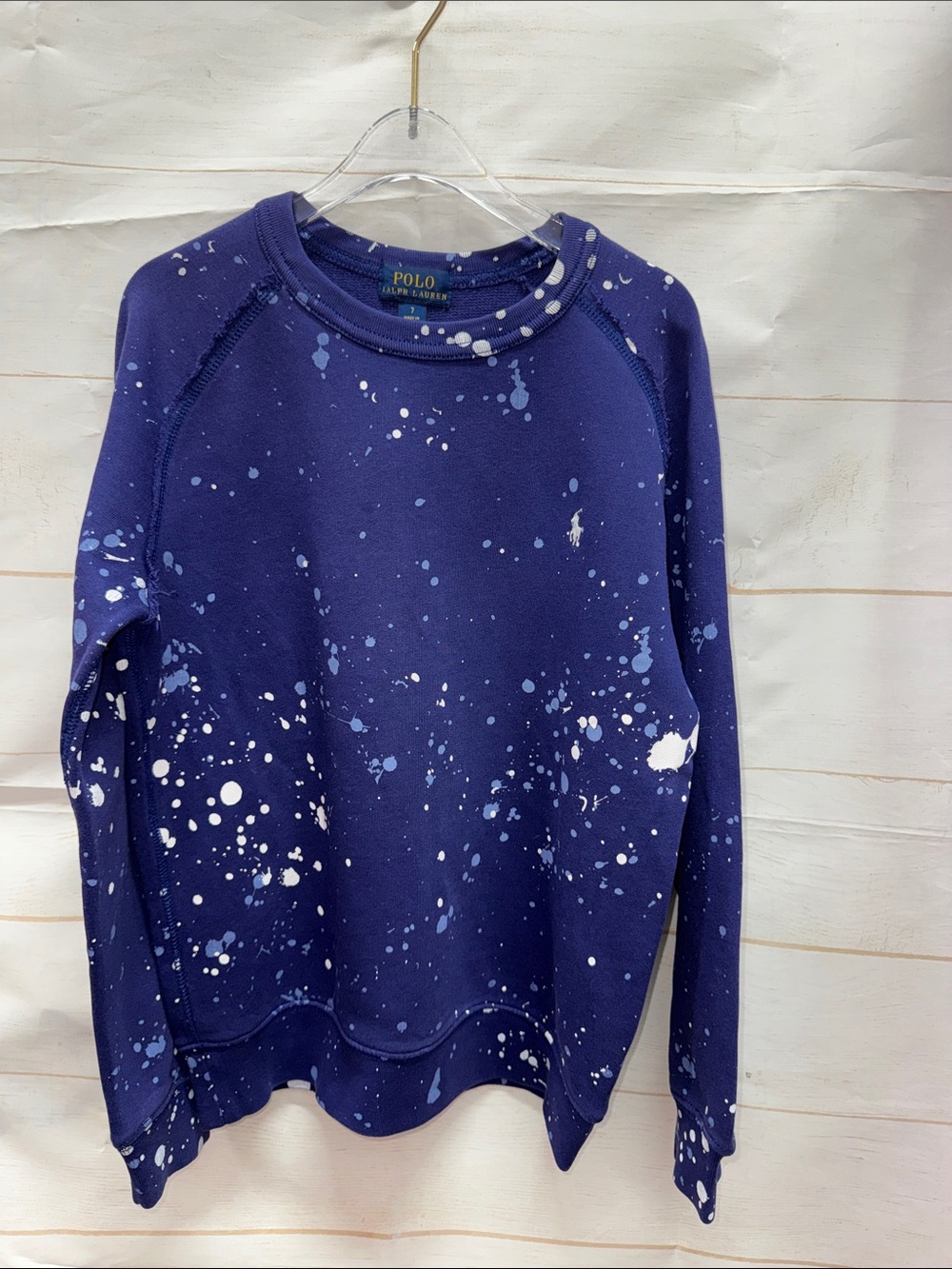Polo Ralph Lauren Navy Blue Splatter-Print Crewneck Sweater Size 7
